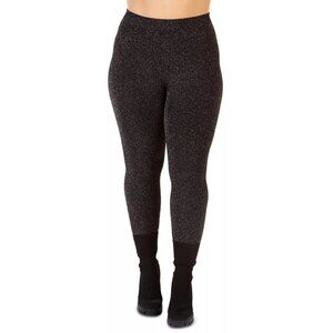 Black Tape Womens Trendy Plus Size 2X Sparkle-Knit Cropped Leggings Black Silver